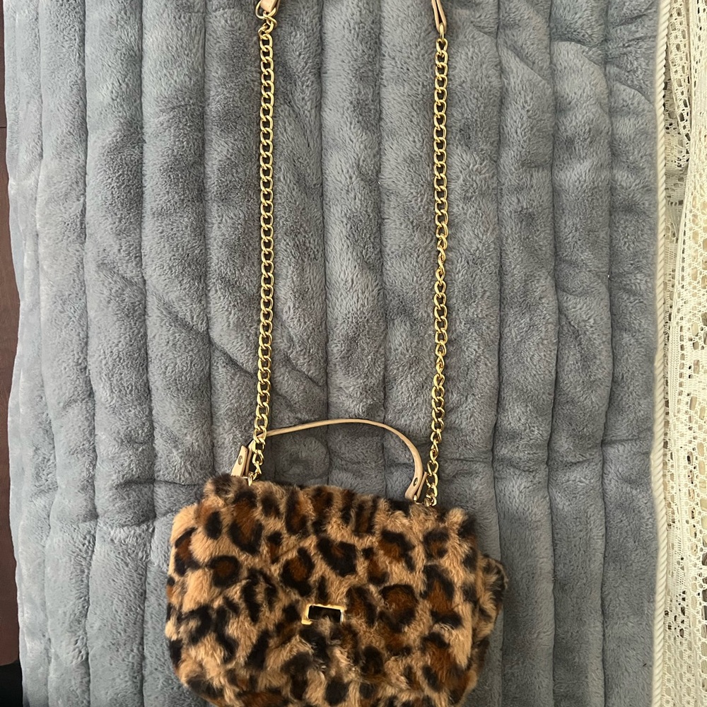 Leopard Print Faux Fur Crossbody Bag